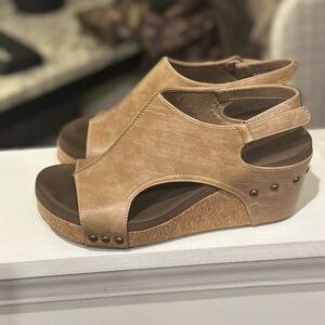 Comfort Cork Wedge Sandals in Tan